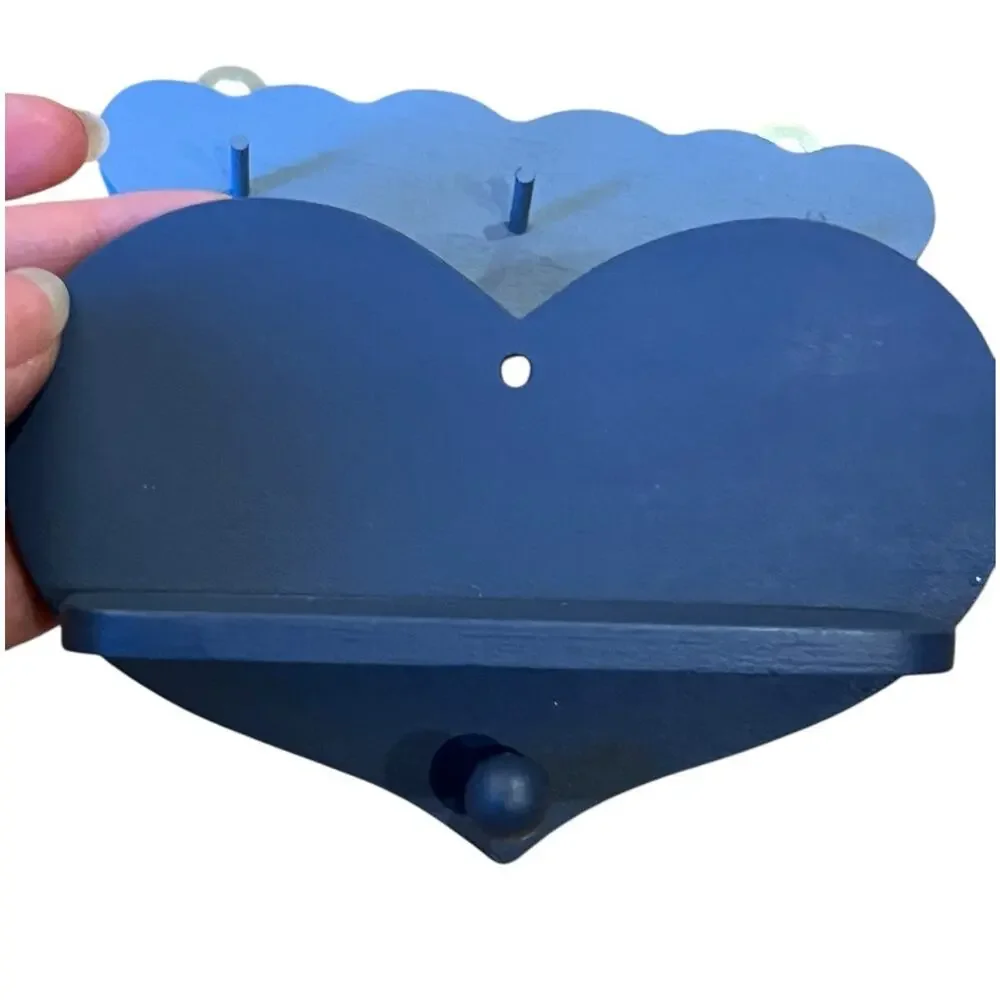 2 Mini Blue WWood Hearts Shelf With Hooks Pegs Country Cottage Granny
